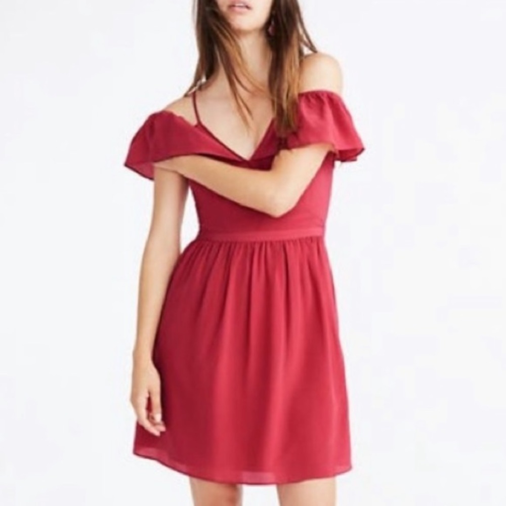 Madewell Berry silk cold shoulder Dress